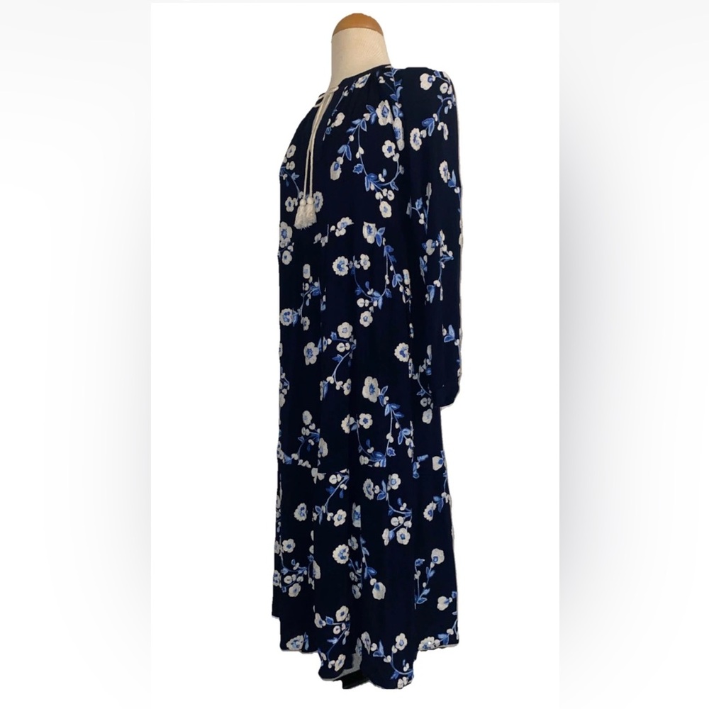 Karen Kane Blue Midi Dress With Embroidered Flowers & Pockets Women’s Size M